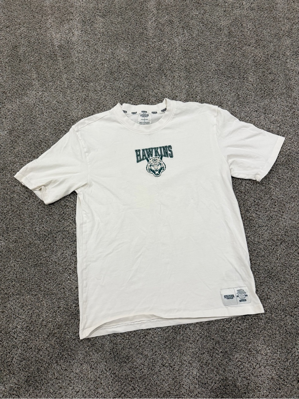 Primark White Hawkins Graphic Short Sleeve Tee